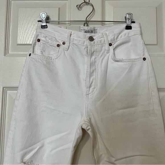 [BNWT] Agolde Riley High Rise Straight Leg Cropped Distressed in White - Sz 24 - Picture 4 of 16